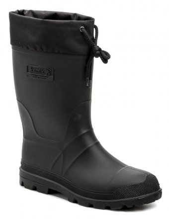 Wasserdichte hohe Winterstiefel vom Typ Gummistiefel. Die Schuhe sind aus synthetischem Kautschuk hergestellt, der resistent gegen Öle und Säuren ist.