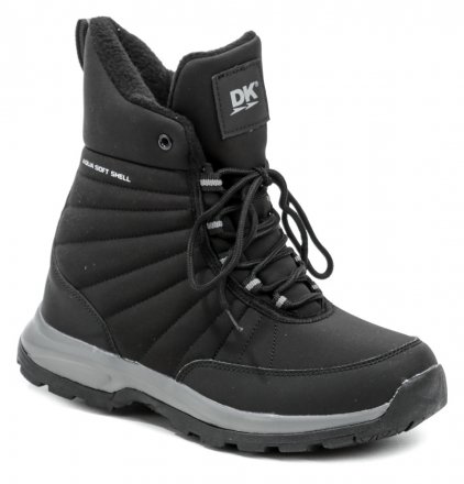 Winterliche Damen-Schnürstiefelette von DK aus einer Kombination aus synthetischem und textilem, wasserdichtem SOFTSHELL-Material.