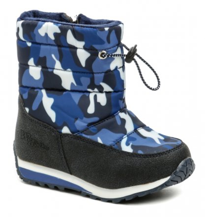 Kinder-Winterstiefel mit Reißverschluss, aus synthetischem Textilmaterial und innen voll isoliert mit Textilpelzmantel.