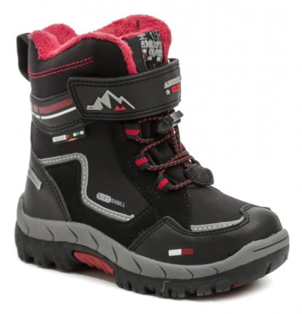 Kinder-Winter-Freizeitstiefel mit Klettverschluss, aus einer Kombination von textilem SOFTSHELL-Material mit WATERPROOF-Membran.