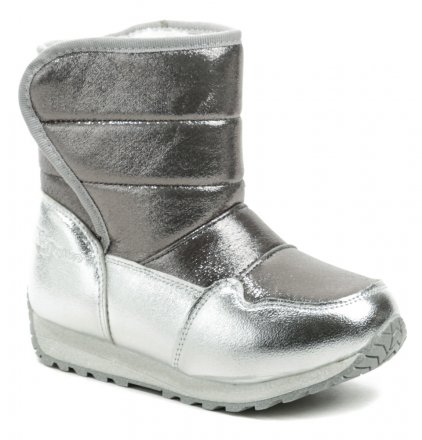 Kinder-Winterstiefeletten mit Klettverschluss, aus Synthetik und Textil, innen voll isoliert mit Textilpelzbesatz.