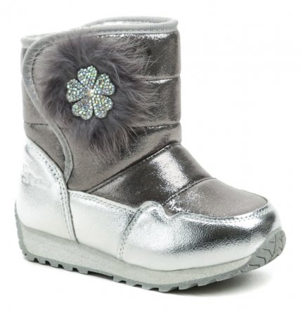 Kinder-Winterstiefeletten mit Klettverschluss, aus Synthetik und Textil, innen voll isoliert mit Textilpelzbesatz.