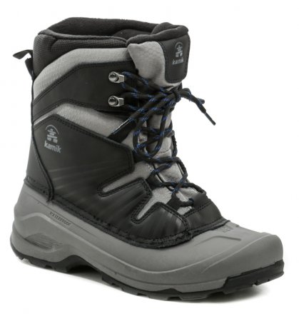 KAMIK Herren-Winterwanderstiefel mit HEAT-MX™-Wärmeisolierung und Schnürverschluss. Die Schuhe sind sowohl für Stadt- als auch für Landgänge geeignet und bestehen aus einer Kombination von Textil- und Synthetikmaterial mit echtem Naturleder.