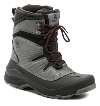 KAMIK Herren-Winterwanderstiefel mit HEAT-MX™-Wärmeisolierung und Schnürverschluss. Die Schuhe sind sowohl für Stadt- als auch für Landgänge geeignet und bestehen aus einer Kombination von Textil- und Synthetikmaterial mit echtem Naturleder.