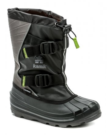 Isolierte, wasserdichte Kinder-Winter-Schneestiefel mit einem Temperaturindex von bis zu -50°C. Die Schuhe sind aus synthetischem Material hergestellt. Veganerfreundlich.
