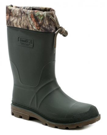 Wasserdichte hohe Winterstiefel vom Typ Gummistiefel. Die Schuhe sind aus synthetischem Kautschuk hergestellt, der resistent gegen Öle und Säuren ist.