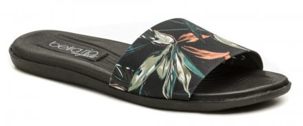 Damen-Sommer-Freizeit-Slipper für den Strand. Schuhe aus einer Kombination von synthetischem Material, der Gürtel ist Textil.