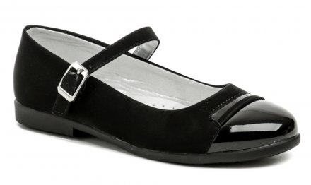 Mädchen-Sommer-Freizeitschuhe mit Gürtelverschluss mit Schnalle. Die Schuhe sind aus Kunstleder kombiniert mit Naturleder auf der Innensohle.