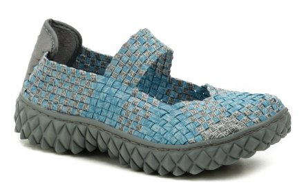 Die originellen Damen-Sommer-Wander- und Freizeit-Gummischuhe Rock Spring aus Textilmaterial, das aus Gummibändern hergestellt ist.