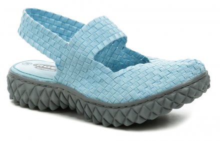 Die originellen Damen-Sommer-Wander- und Freizeit-Gummischuhe Rock Spring aus Textilmaterial, das aus Gummibändern hergestellt ist.