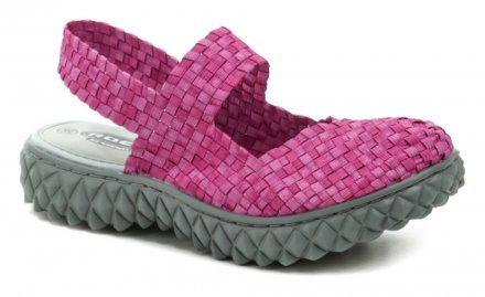 Die originellen Damen-Sommer-Wander- und Freizeit-Gummischuhe Rock Spring aus textilem Material, das aus Gummibändern hergestellt ist.
