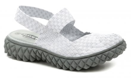 Die originellen Damen-Sommer-Wander- und Freizeit-Gummischuhe Rock Spring aus Textilmaterial, das aus Gummibändern hergestellt ist.