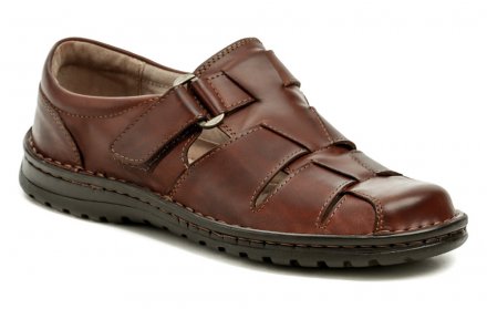 Sommerliche Herren-Wanderschuhe mit Klettverschluss. Die Schuhe sind aus echtem Naturleder gefertigt.