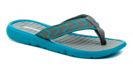 Damen-Sommer-Freizeit-Slipper für den Strand mit Griff zwischen den Zehen, aus synthetischem Material mit Textilriemen.