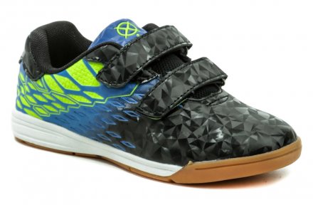 Ganzjahres-Hallensportschuhe mit Klettverschluss, aus Synthetikmaterial mit Innensohle aus Naturleder und Fußgewölbestütze.