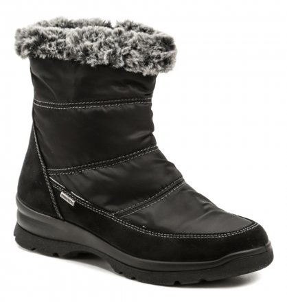 Damen-Winterstiefelette mit Reißverschluss aus einer Kombination von echtem Leder und Textilmaterial.