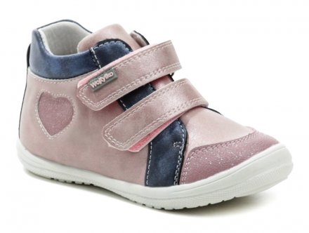 Ganzjahres-Wanderschuhe für Kinder mit Klettverschluss, Obermaterial aus Kunstleder, Innenseite aus Naturleder.