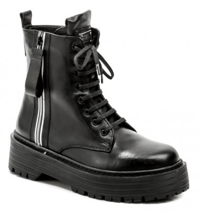 Damen Winterwanderstiefel Typ Stiefelette mit Schnürung und Reißverschluss. Die Schuhe sind aus echtem Naturleder gefertigt und innen mit Textil-Filzpelz isoliert.
