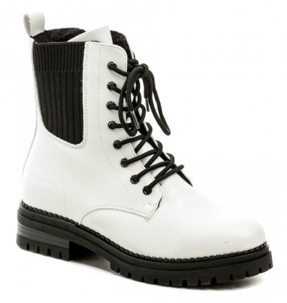 Winterstiefeletten für Mädchen mit Schnürung und Reißverschluss, aus Synthetikmaterial und innen mit einem pelzigen Textilfell ausgestattet.