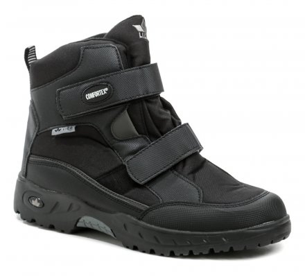 Jungen-Winterwanderstiefel von Lico mit Klettverschluss. Die Schuhe sind aus einer Kombination aus Synthetik und Textilmaterial mit Comfortex®-Membran gefertigt.