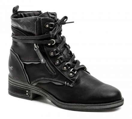 Mustang 1293-601-9 Schwarze Damen-Winterstiefel in Übergröße Damen-Winterwanderstiefel in Übergröße mit Schnürung und Reißverschluss, aus Synthetikmaterial.