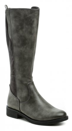 Damen-Winterwanderschuhe mit niedrigem Absatz und Reißverschluss, in Weite H, aus einer Kombination aus Synthetik und flexiblem Textilmaterial im hinteren Bereich.